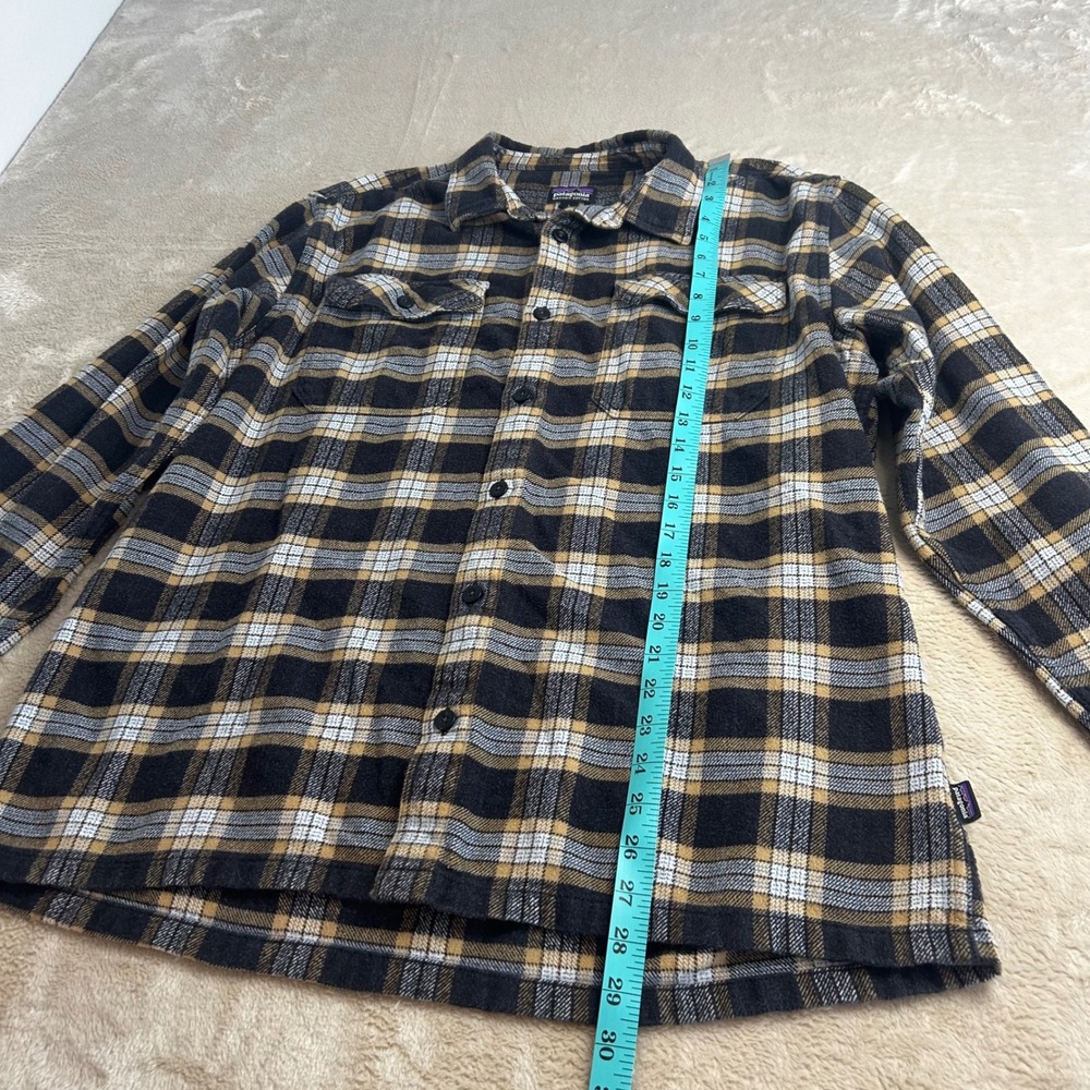 Patagonia Flannel Shirt Mens L Black Tan Cream Plaid Organic Cotton Fjord LS‎ - Picture 6 of 7